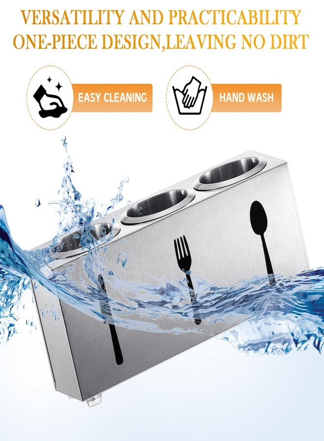 Otoolling Stainless Steel Cylinder Flatware Silverware Utensil Holder Organizer Spoon and Fork Storage Kitchen Tableware Storage for Cabinet Indoor Home Flatware Dining Room, 3 Perforated Cylinders - Image 3